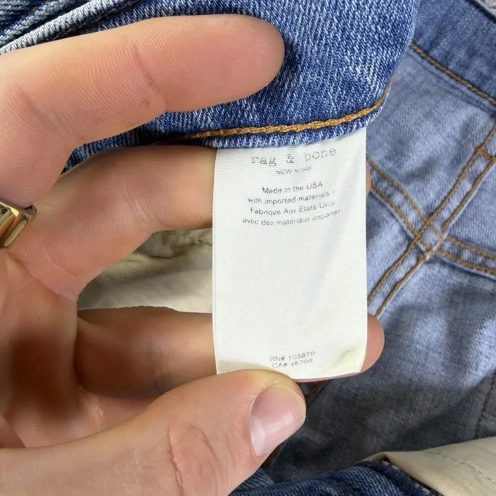 Rag & Bone Fit 2 Slim Jeans Men 32x33 Button Fly Blue Denim Designer USA Logo